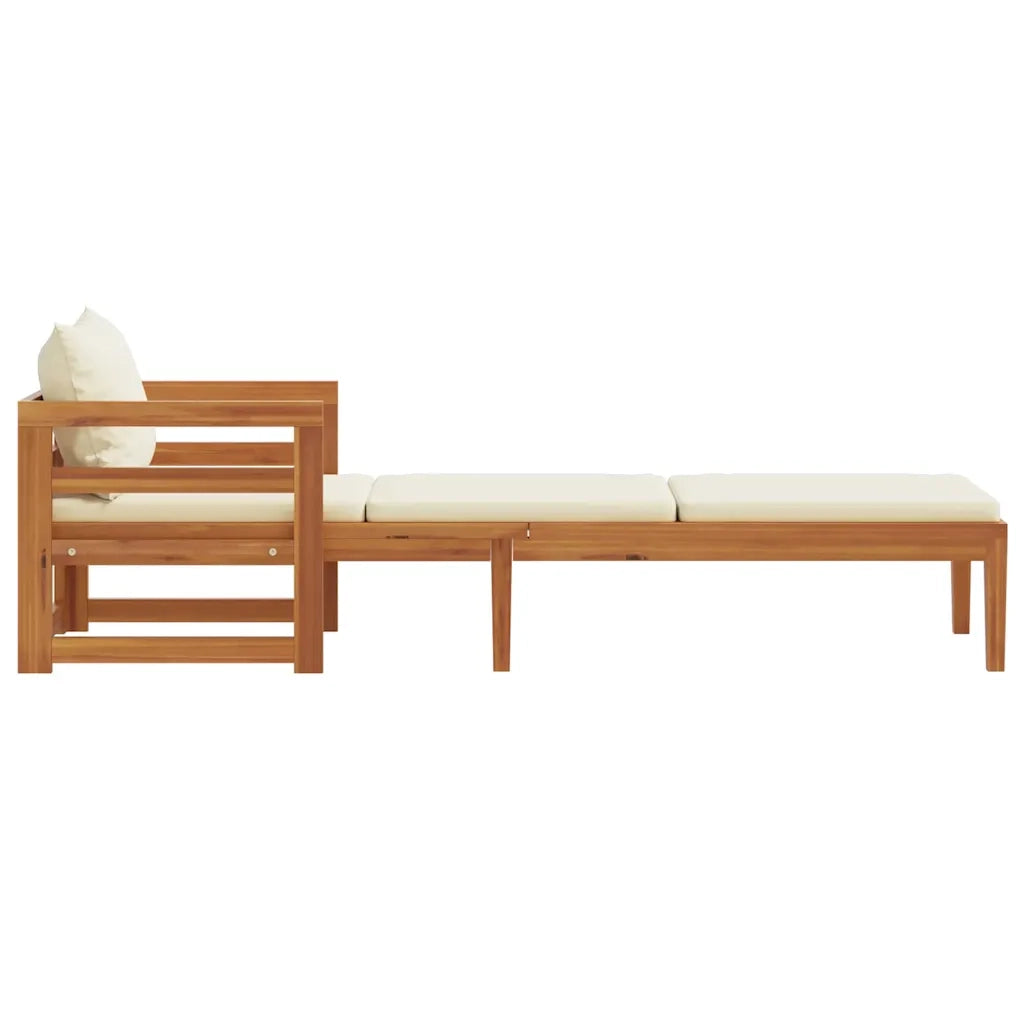 Lettino Prendisole con Cuscini Bianco Crema in Acacia Massello 316312
