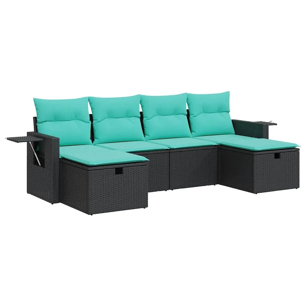 Set Divano da Giardino 6 pz con Cuscini Nero in Polyrattan