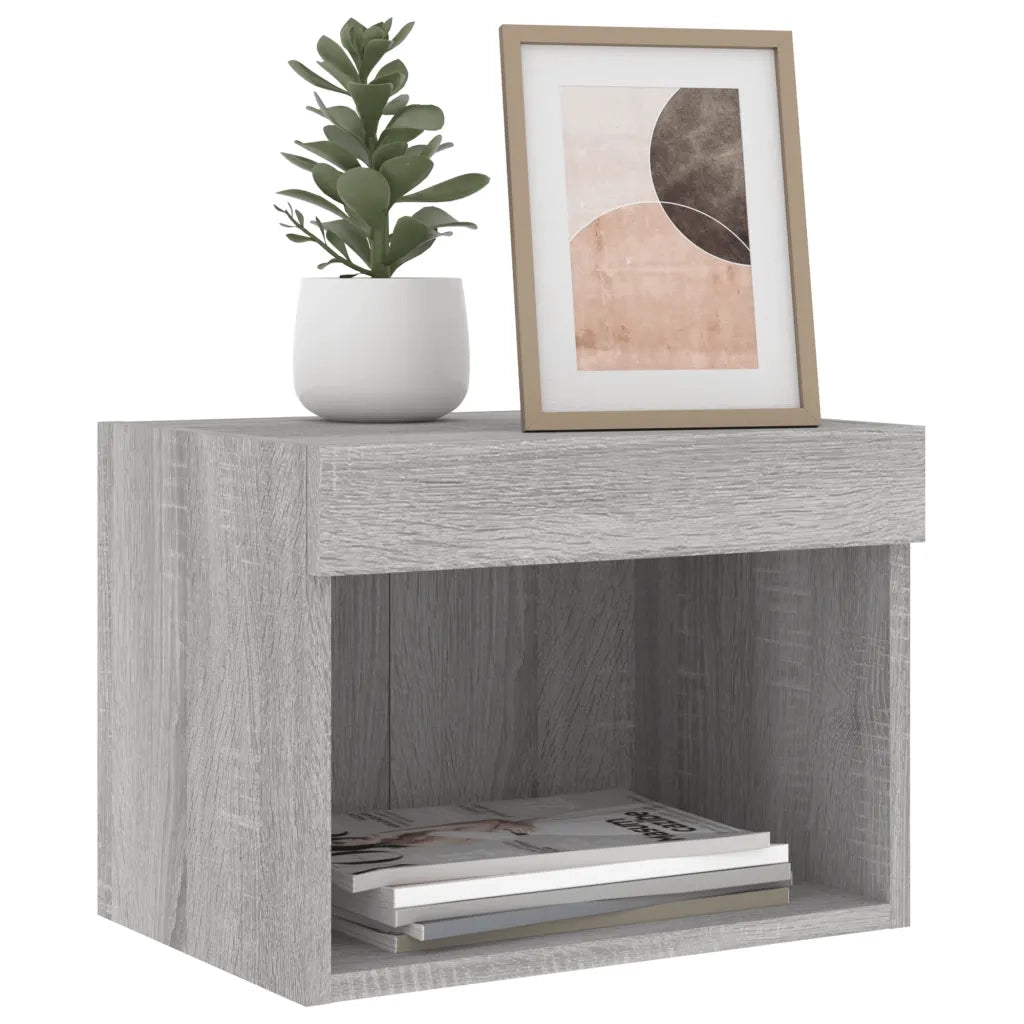 Comodini con Luci LED a Parete 2pz Grigio Sonoma
