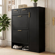 Scarpiera moderna con ripiani regolabili e 2 cassetti; 95 x 24 x 107 cm; nero