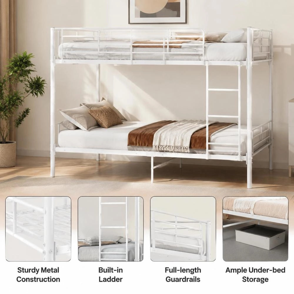 Bunk Bed White Metal 90x200 Cm