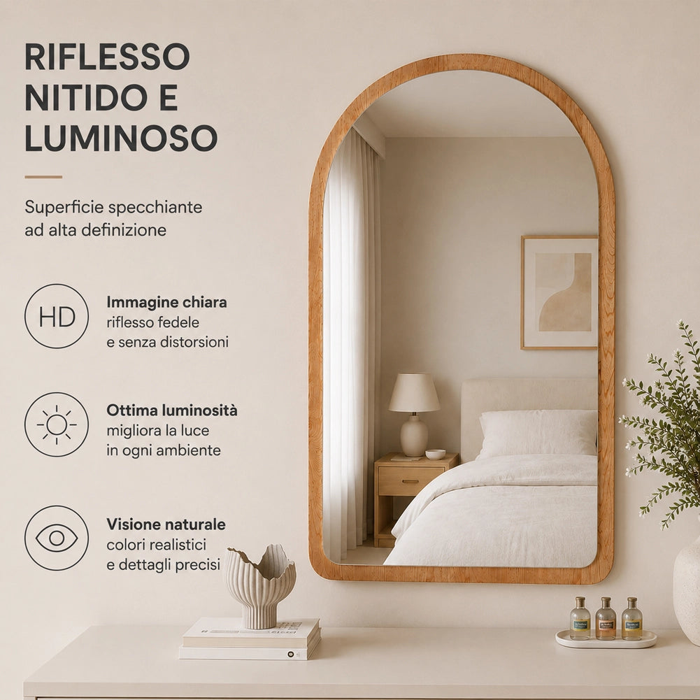 Specchio ad Arco Struttura in Legno Quercia Decorazione Design Moderno 46x60cm