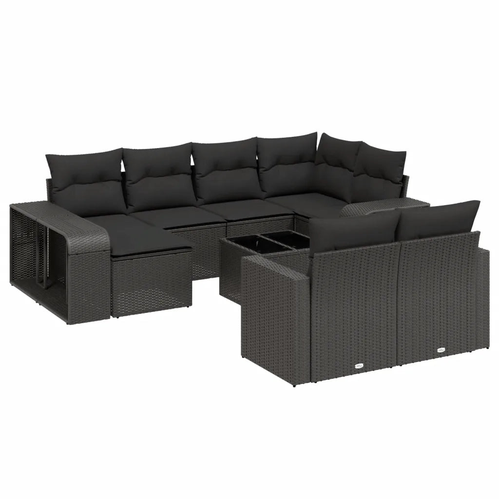 Set Divani da Giardino 11 pz con Cuscini in Polyrattan Nero 3228905