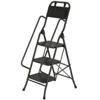 Scala Pieghevole a 3 Gradini con Borsa Porta Attrezzi, Gradini Larghi Antiscivolo, Nero