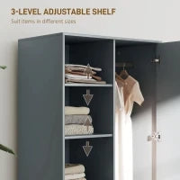 Armadio Moderno con 2 Cassetti, Ripiani Aperti e Vano Appendiabiti, 80x50x124 cm, Grigio Scuro