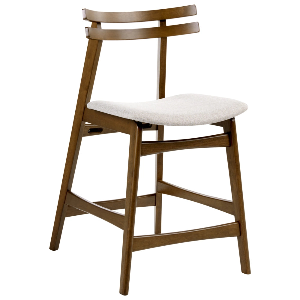 Set di 2 sedie da pranzo in tessuto beige e struttura in legno massiccio marrone retrò senza braccioli con seduta