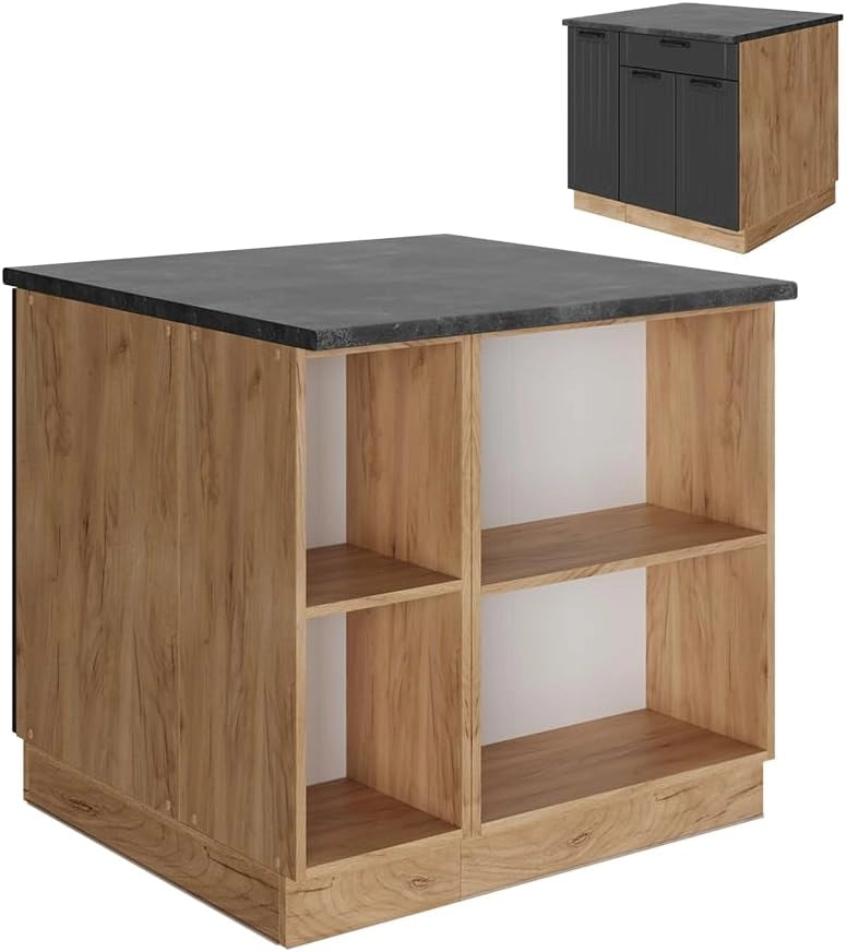 isola cucina Fame-Line, Grigio scuro, 90 cm con cassetto, senza piano di lavoro