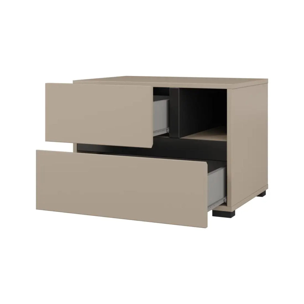 Camera HAVANA completa beige e nero con letto con contenitore 160x200, armadio a 4 ante, cassettiera e comodini