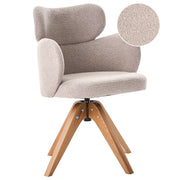 Sedia da pranzo girevole con schienale curvo in boucle beige stile scandinavo