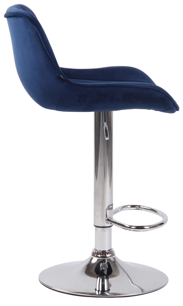 Sgabello Lentini in velluto con poggiapiedi blu,cromo