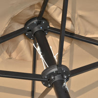 Ombrellone Doppio con Luci LED Ø4,5 m Palo Ø48 mm in Poliestere e Acciaio Cachi