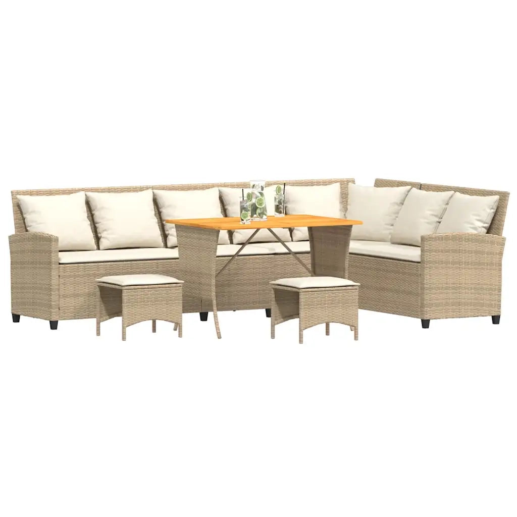 Set Divano da Giardino 4 pz con Cuscini a L Beige in Polyrattan