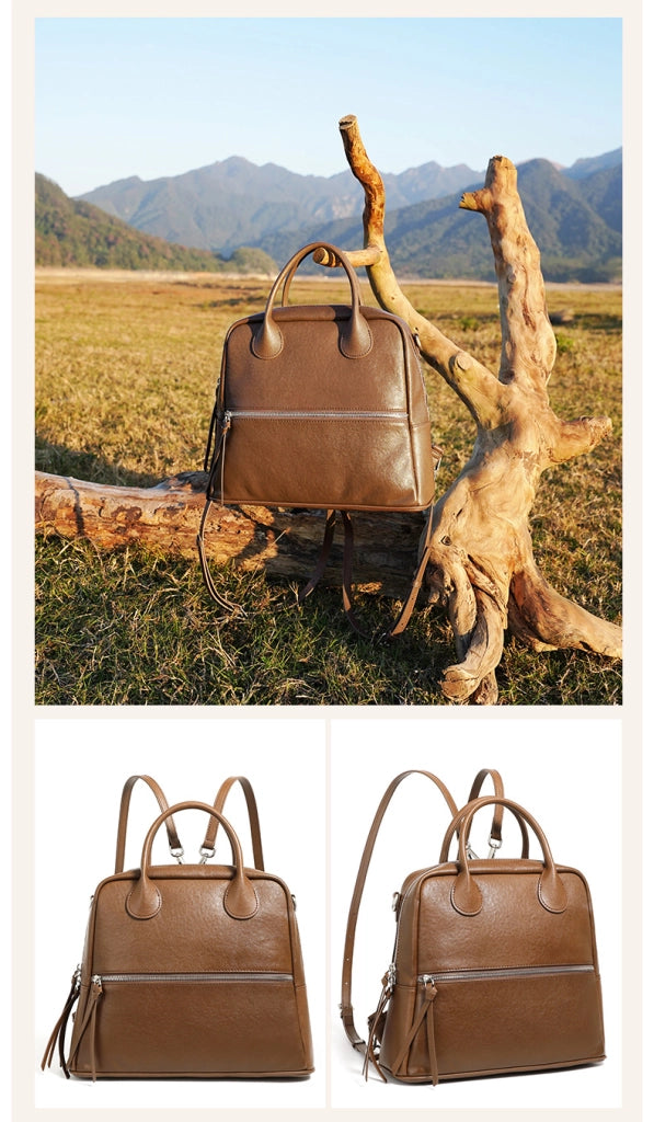 Borsa a tracolla da donna in vera pelle, modello tote o hobo, marrone.