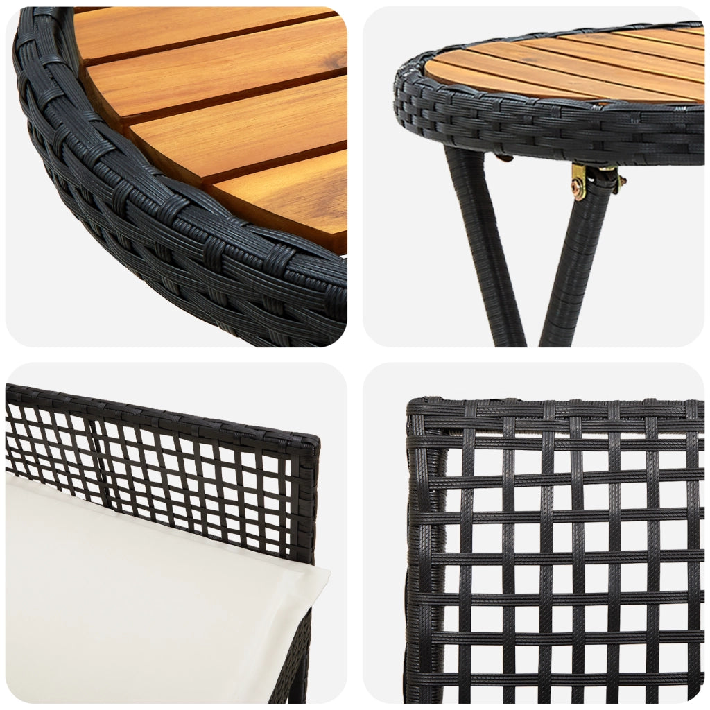 Set Bistro da Giardino in 3 Pezzi con Cuscini - Rattan Nero