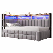Letto Contenitore Letto Matrimoniale 90x200 cm - LED; USB; Type-C in Velluto Grigio Chiaro