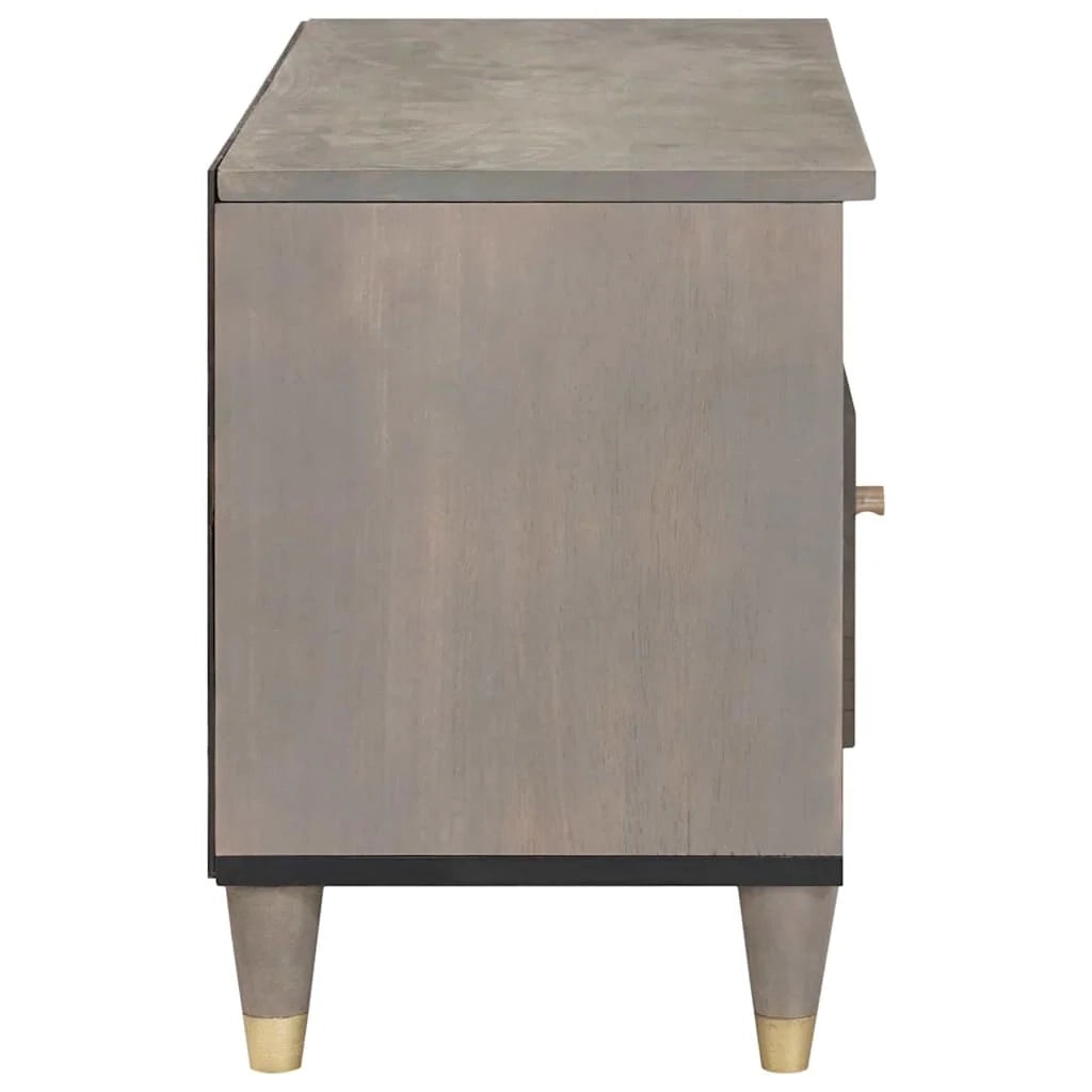 Mobile porta TV rettangolare moderno 80 x 33 x 46 cm elegante con pomelli in ottone in legno di mango grigio 02_0057885