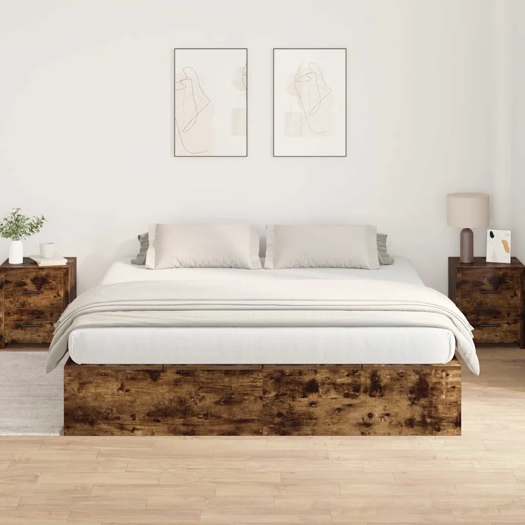 Struttura letto con contenitore Rovere fumé 200 x 200 cm 3335361