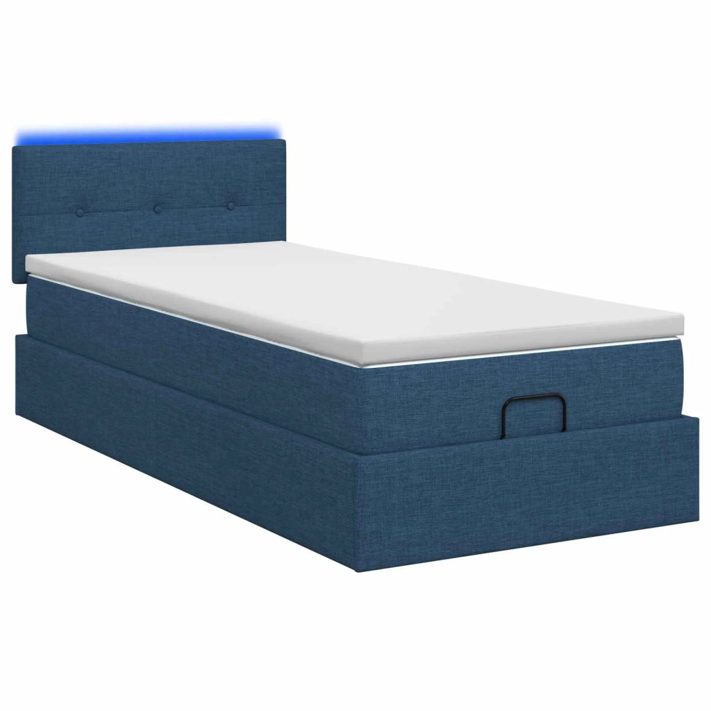 Letto Ottomano con Materasso e LED Blu 100 x 200 cm Tessuto 3456890