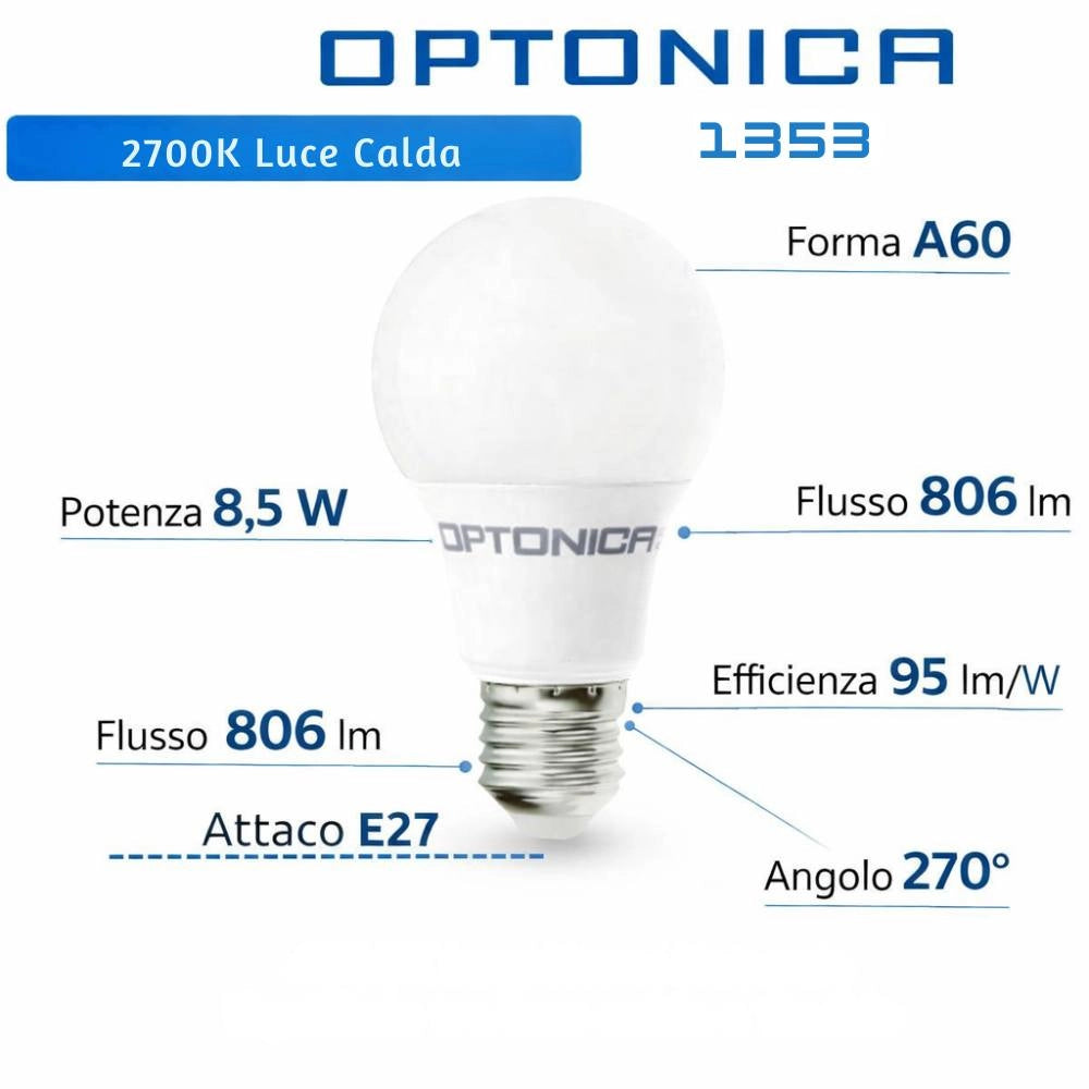 Lampadina led e27 a60 8,5 w alta efficienza 806 lumen *** temperatura colore lampada 2700k bianco caldo, confezione 1