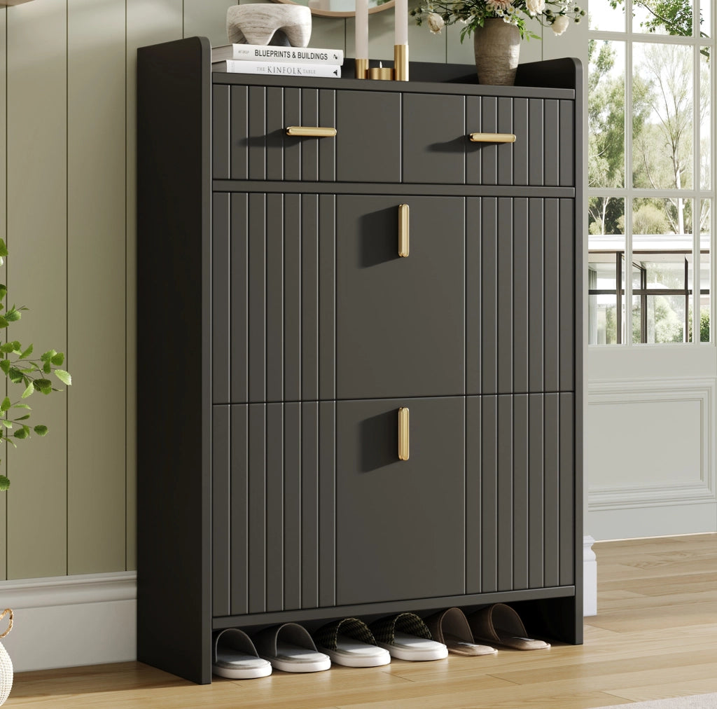 Mobile portascarpe 75 x 24 x 108,5 cm nero con 2 ribalte e 2 cassetti
