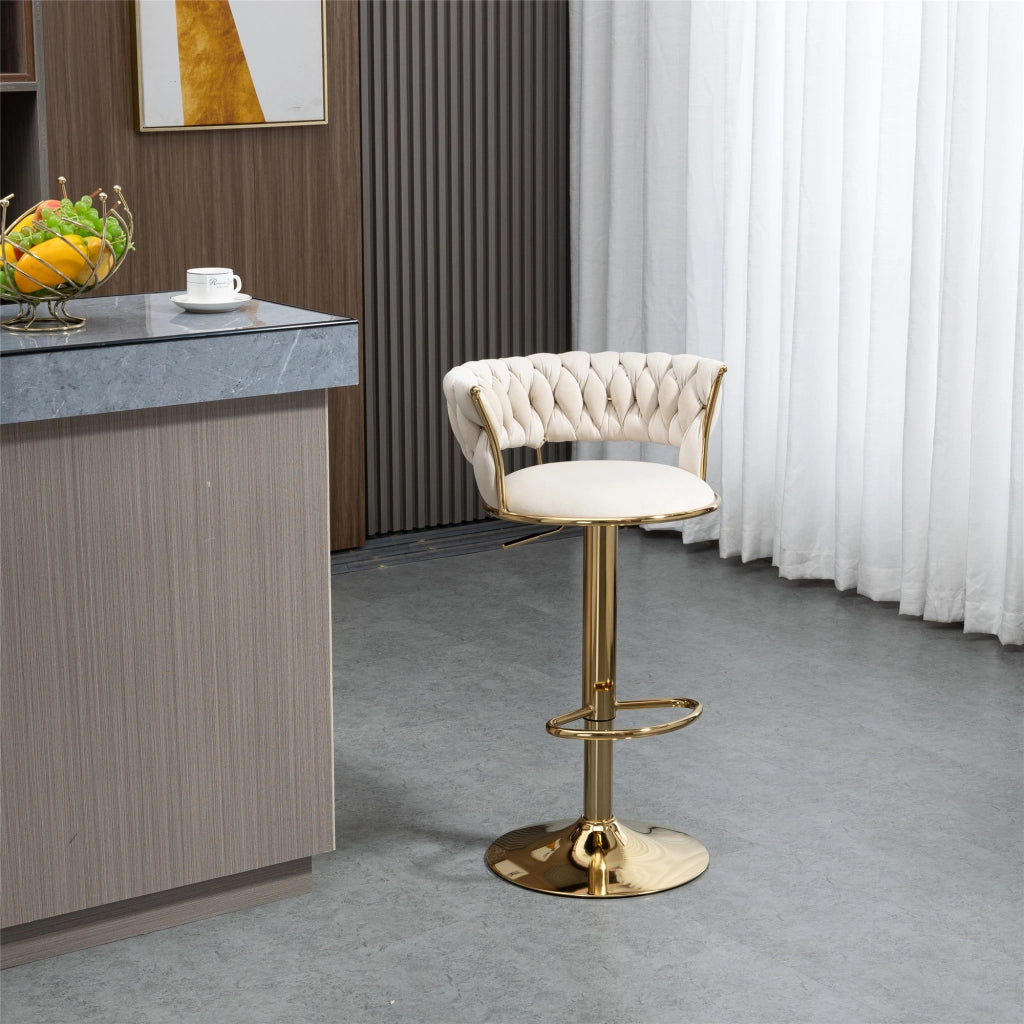 Set 2 sgabelli da bar girevoli 360° in velluto con altezza regolabile, seduta imbottita, base oro