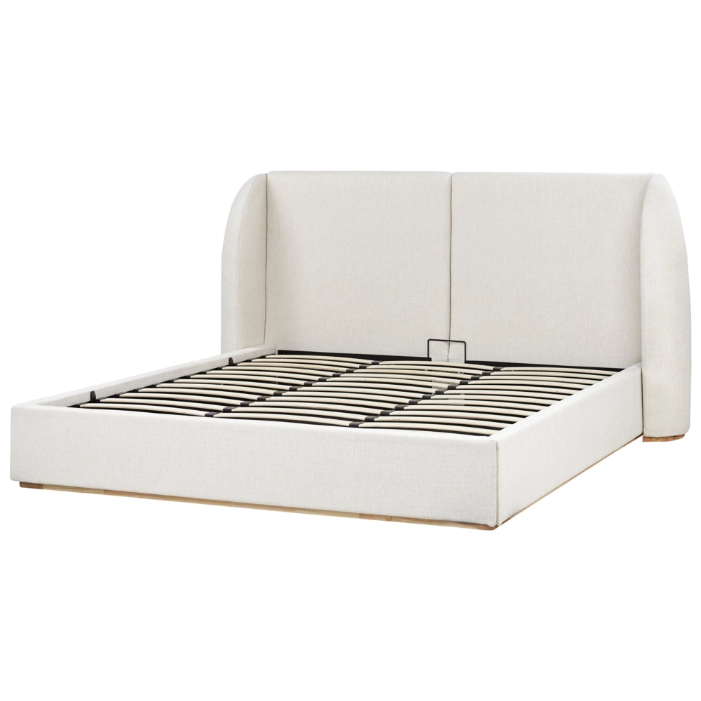 Letto matrimoniale con contenitore rivestito in tessuto bianco sporco con ampia testata 180 x 200 cm camera da letto elegante