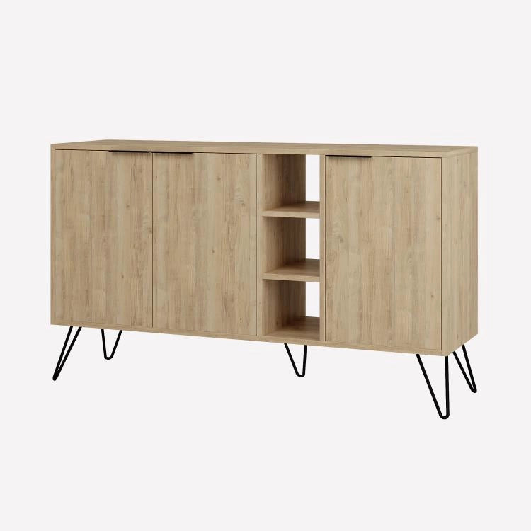 Madia Moderna Credenza 142x83 cm con 3 Ante e Vani a Giorno Zaffiro di Quercia
