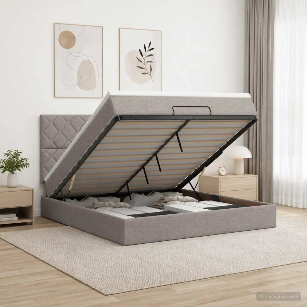 Letto ottomano con materasso Tortora 140 x 200 cm Tessuto 3457581