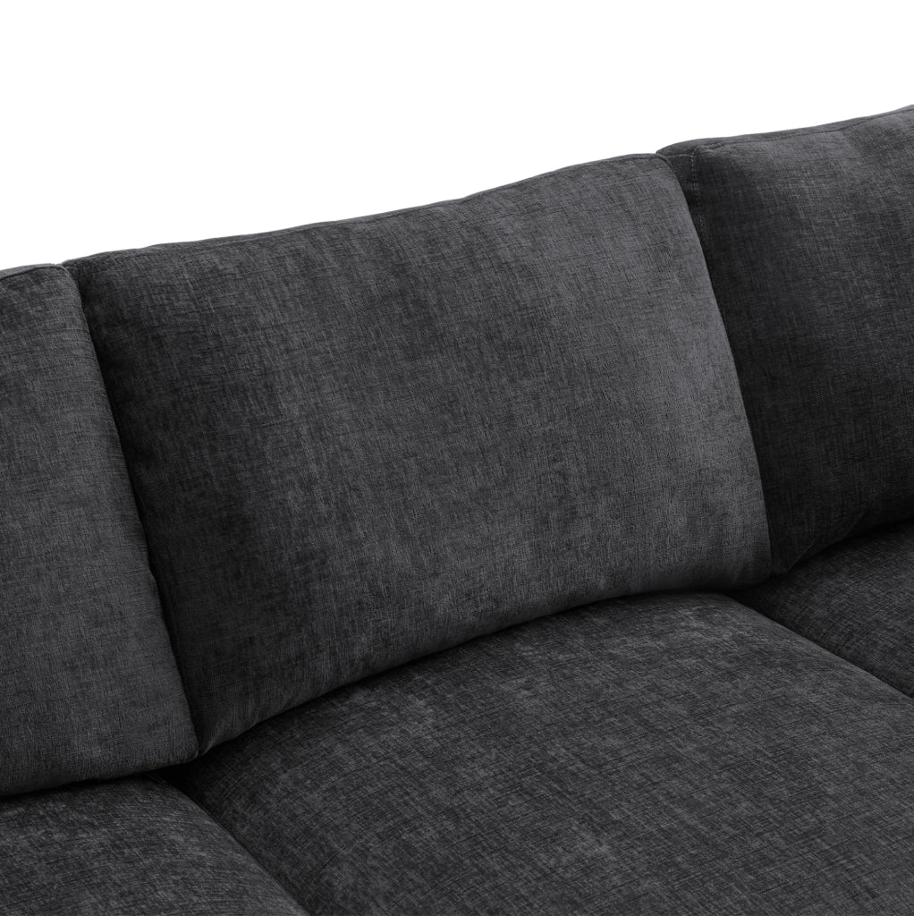 Divano modulare 4-6 posti in chenille grigio con 2 pouf