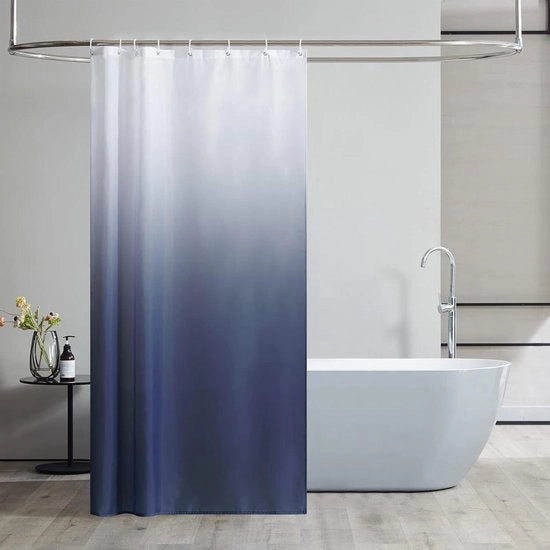 Douchegordino in Tessuto a Poliestere - Resistente alla Muffa - Idrorepellente - Doccia Angolata - Piccola Vasca da Bagno - Bianco-Blu Scuro - 120x200 cm - 8 Regolazioni Douchegordino 120x200
