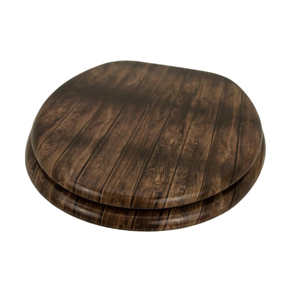 Sedile wc copri vater universale frizionato fantasia in mdf chiusura rallentata *** fantasia brown wood, confezione 1
