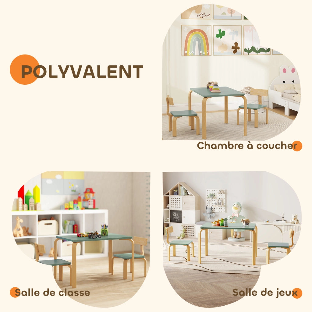 Tavolo bambini con 2 sedie ¨C zephmum ¨C legno, 78x53x53cm, verde