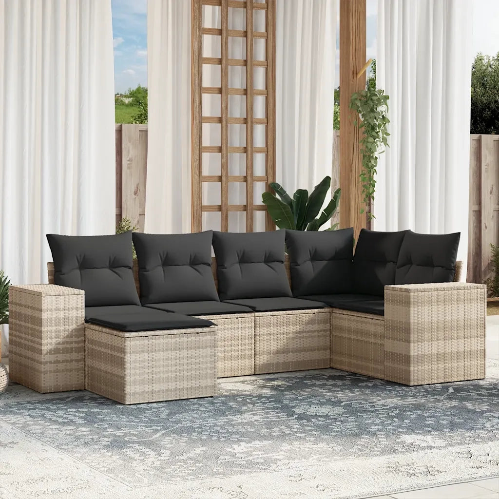 Set Divano da Giardino 6pz con Cuscini Grigio Chiaro Polyrattan