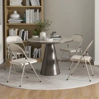 Set di 4 Sedie Pieghevoli con Seduta Imbottita in poliestere e Struttura in Acciaio, Beige
