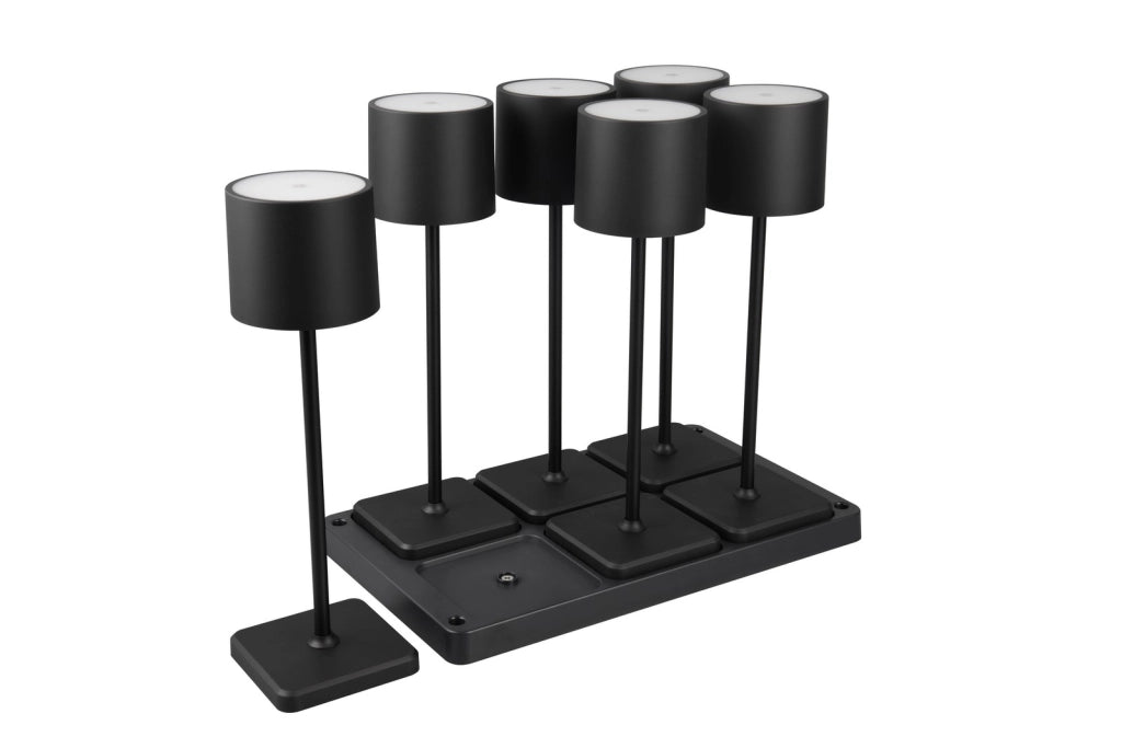 Set 6 lampade da tavolo nere LED 1W con base ricarica