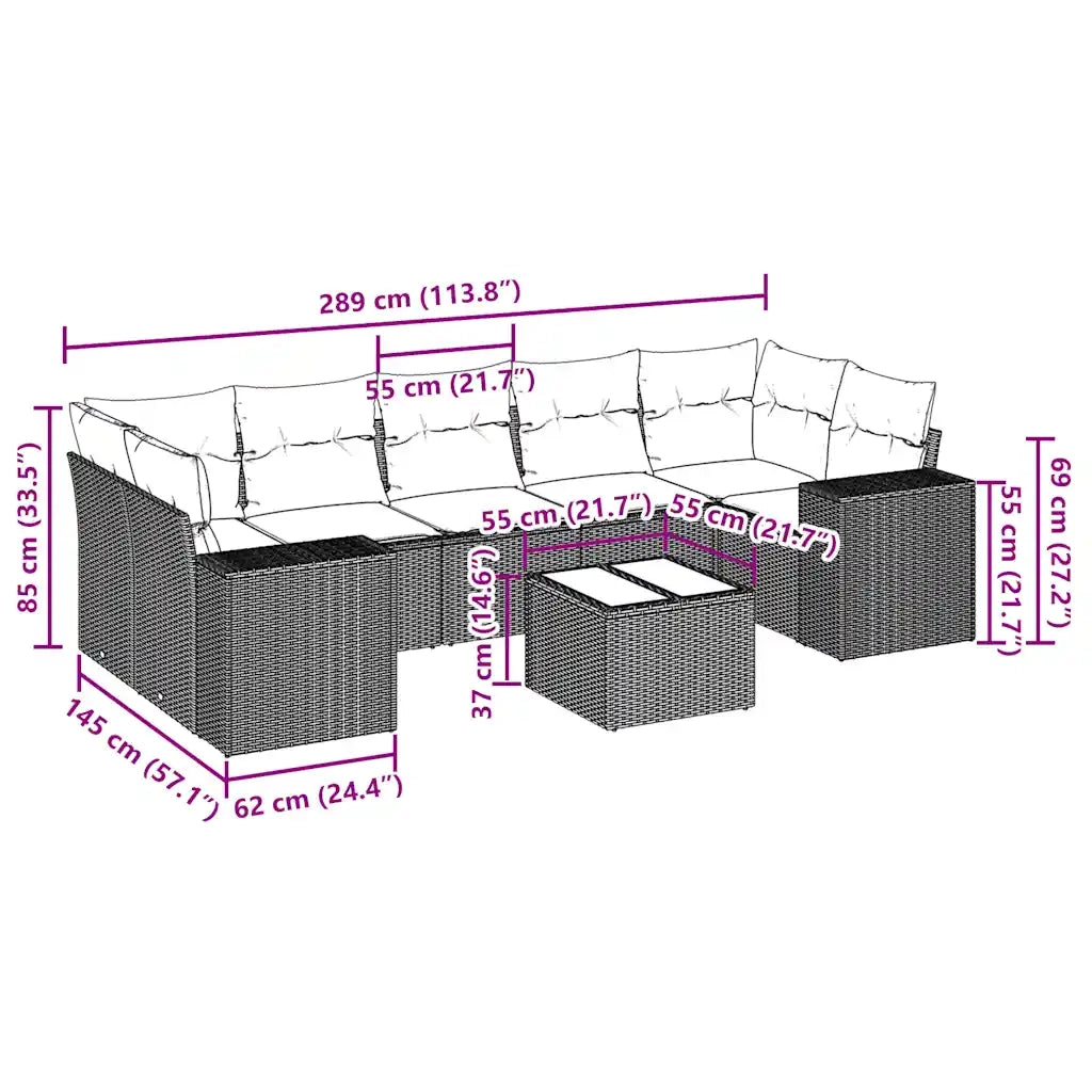 Set Divano da Giardino 8pz con Cuscini Grigio Chiaro Polyrattan