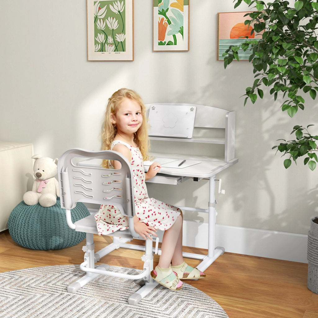 Scrivania per Bambini con Cassetto e Ripiano ¨C Zephmum ¨C Grigio e Bianco 80x54,5x82-104 cm