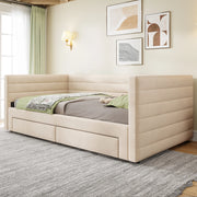 Divano letto estraibile con 2 cassetti e funzione letto in cotone e lino beige 90 × 190 cm
