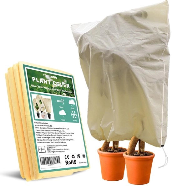 Vorrestoria per Giardino, 180 x 120 cm, Protezione per Piante dal Gelido con Cerniera e Corda di Trasporto, Protezione per Piante in Inverno per Piante in Vaso e Palme all'Aperto, Beige