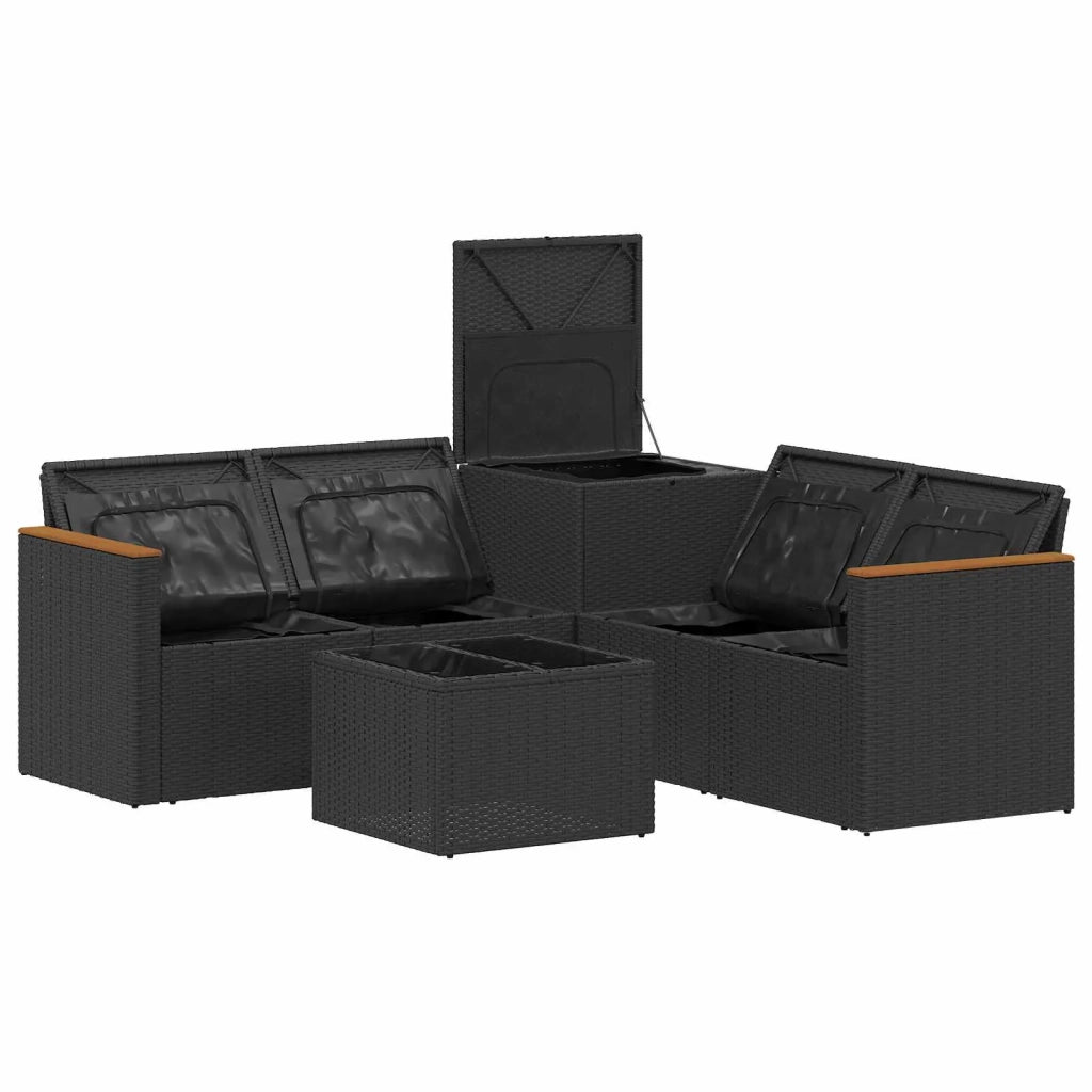 Set di divani 6 pz Nero Rattan sintetico e Acciaio 3447607