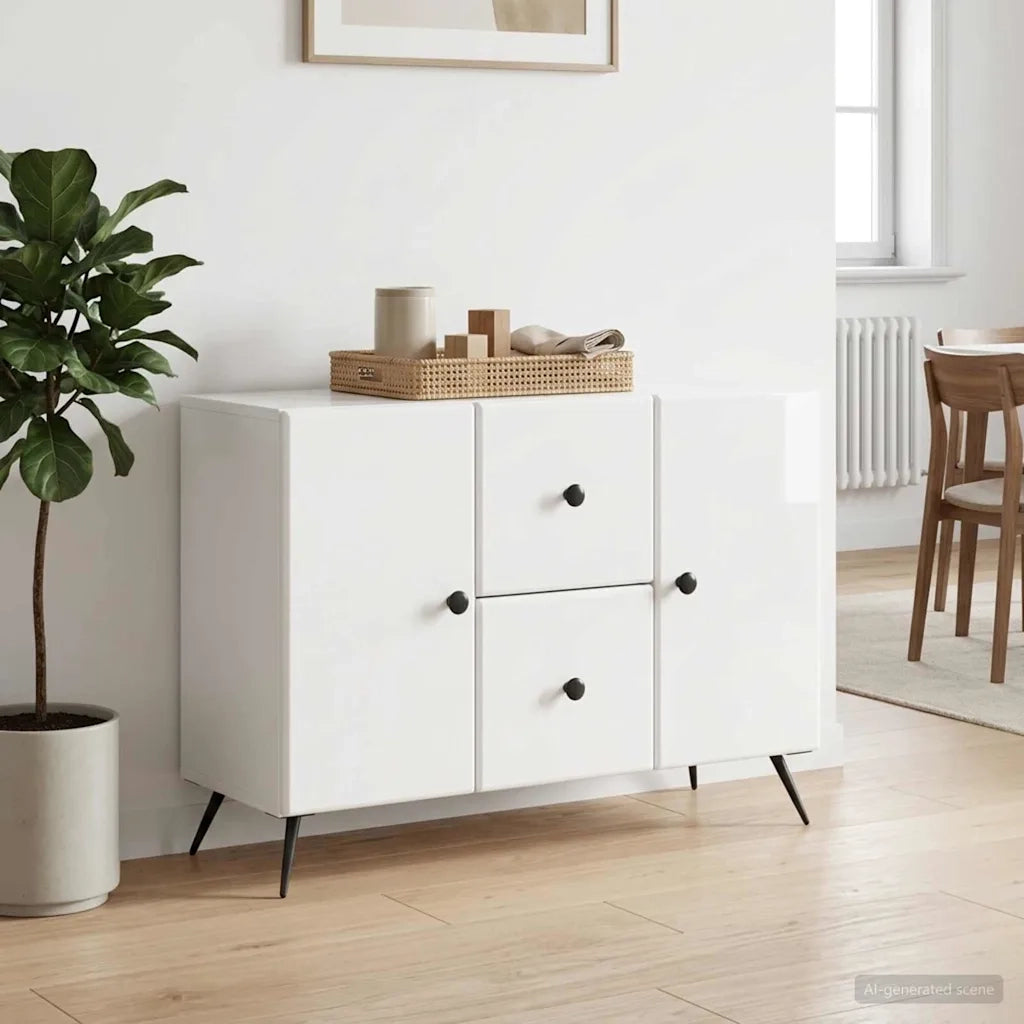 Credenza Bianco Lucido 89 x 34,5 x 60 cm Legno ingegnerizzato 895579