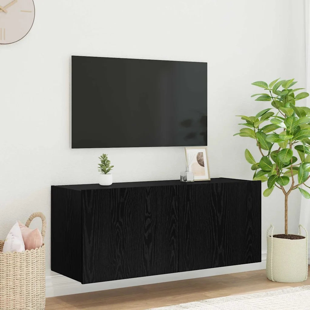 Mobile TV da parete con LED Rovere Nero 100 x 35 x 41 cm