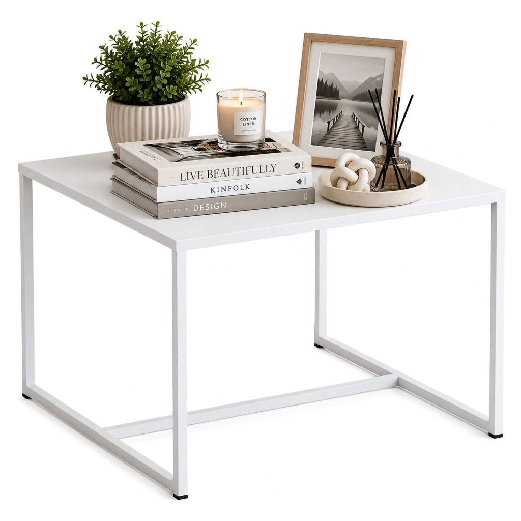 Lisese, Tavolino da Salotto Forma Quadrato, 67x67x46h cm Bianco