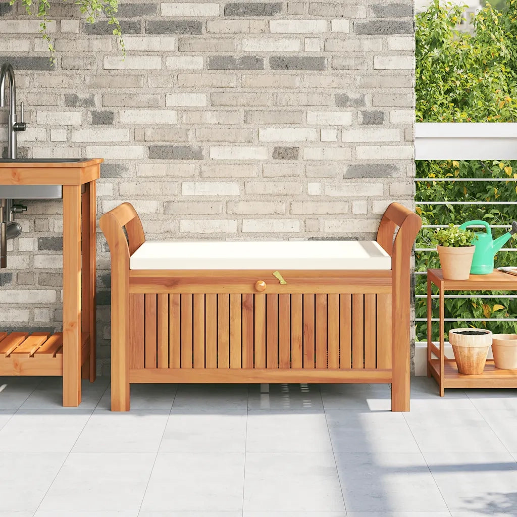 Panca Portaoggetti Giardino Cuscino 91 cm Legno Massello Acacia