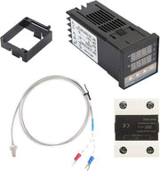 Kit di termostato digitale con display 0-400 ℃ cavo K tipo relè a stato solido per macchine alimentari industriali - REX-C100FK02-V e kit di regolazione temperatura DN con AC 110-240V 50/60HZ