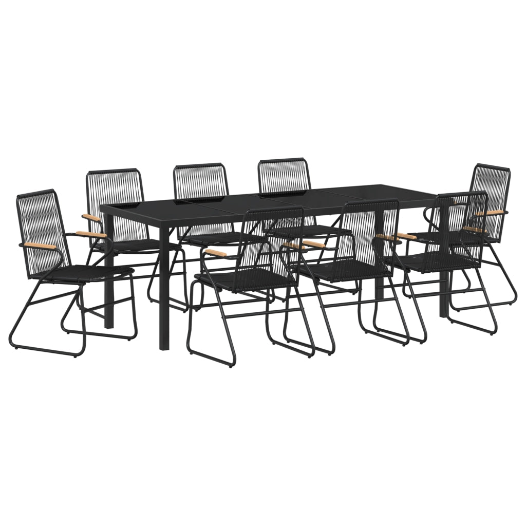 Set di Mobili da Giardino 9 Pezzi Nero Rattan PVC