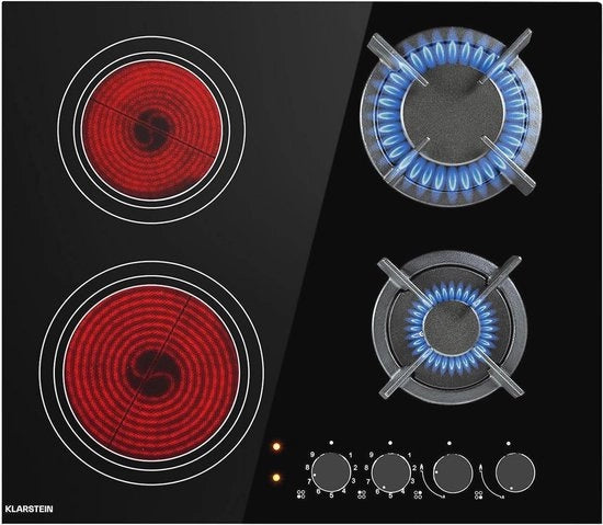 Cucina a Combustione con Zona Cottura in Ceramica a Vetro - Inserimento per Gassolio/Propano, 4 fuochi, Maniglie in Ghisa, Nero