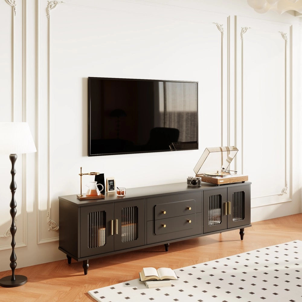 Mobile TV Retro con Vetro e Massello ¨C Xylo ¨C Nero/Bianco, Ante in Vetro