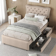 Letto singolo con 2 cassetti e comodino - Xylo - 90x200 - Marrone scuro