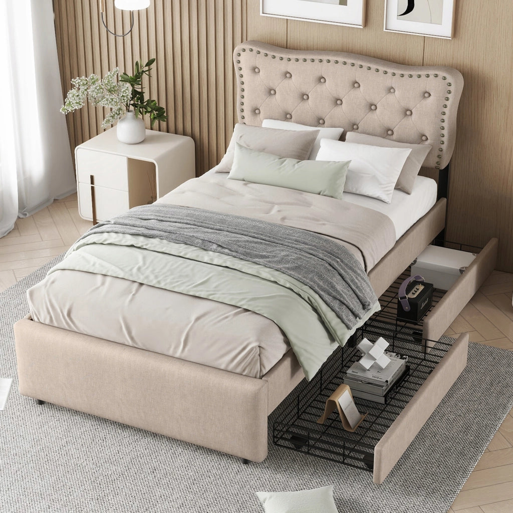 Letto singolo con 2 cassetti e comodino - Xylo - 90x200 - Marrone scuro